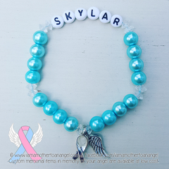 Sky Blue - Crystal Accents - Personalized Bracelet w/ Angel Wing & Awareness Ribbon Charm