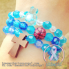 Sky Blue & Pink - Personalized Bracelet w/ Wooden Cross