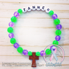Purple & Green - Personalized Bracelet w/ Wooden Cross