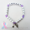 White Pearls - Purple Accents - Personalized Bracelet w/ Angel Wing & Awareness Ribbon Charm