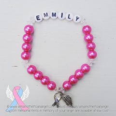 Hot Pink - Crystal Accents - Personalized Bracelet w/ Angel Wing & Awareness Ribbon Charm