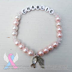 Baby Pink - Crystal Accents - Personalized Bracelet w/ Angel Wing & Awareness Ribbon Charm