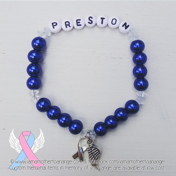 Royal Blue - Crystal Accents - Personalized Bracelet w/ Angel Wing & Awareness Ribbon Charm