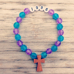 Blue & Purple - Personalized Bracelet w/ Wooden Cross