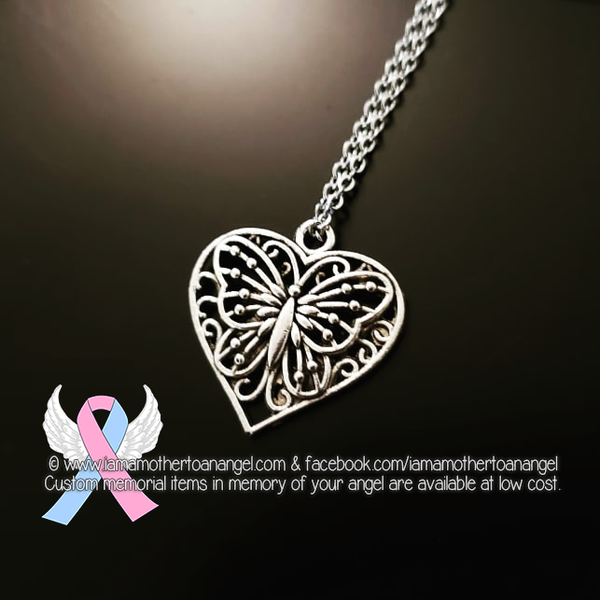 Heart Shaped Filigree Butterfly Necklace