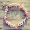 White Pearls - Pink Accents - Personalized Bracelet w/ Angel Wing & Awareness Ribbon Charm