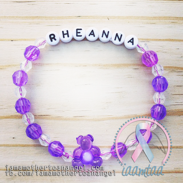 Personalized Bracelet w/ Teddy Bear - Purple & Clear