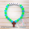 Sky Blue & Green - Personalized Bracelet w/ Wooden Cross