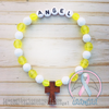 Yellow & White - Personalized Bracelet w/ Wooden Cross