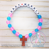 Sky Blue & Pink - Personalized Bracelet w/ Wooden Cross