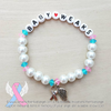 White Pearls - Pink/Blue Accents - Personalized Bracelet w/ Angel Wing & Awareness Ribbon Charm