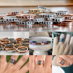 Personalized Hand Stamped Stacking Rings, Your choice of color!